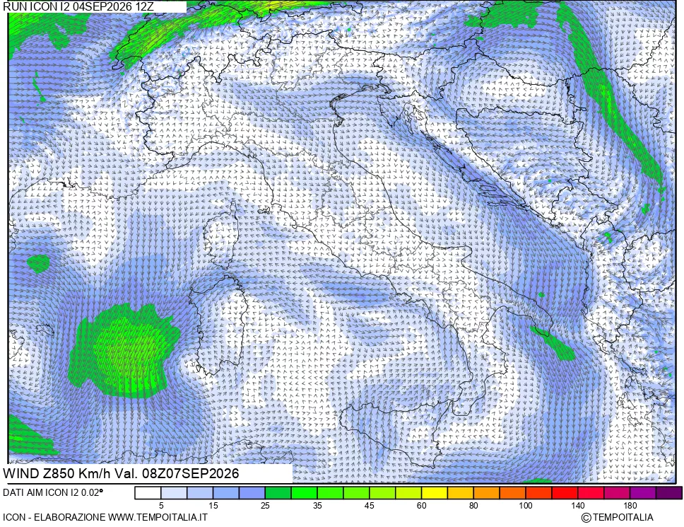 mappa 850 hPa Vento