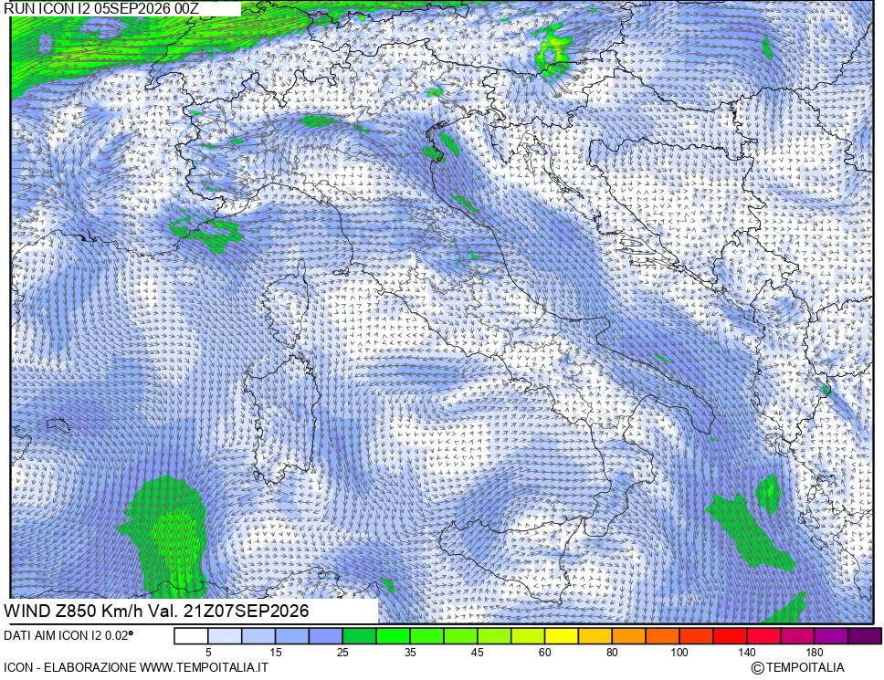 mappa 850 hPa Vento