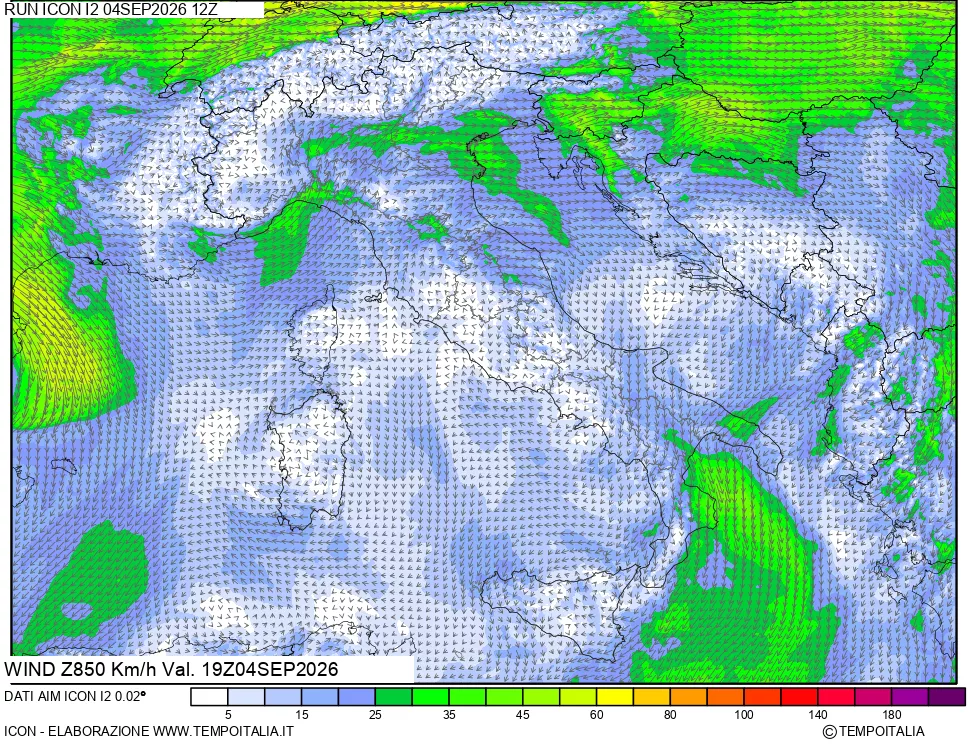 mappa 850 hPa Vento