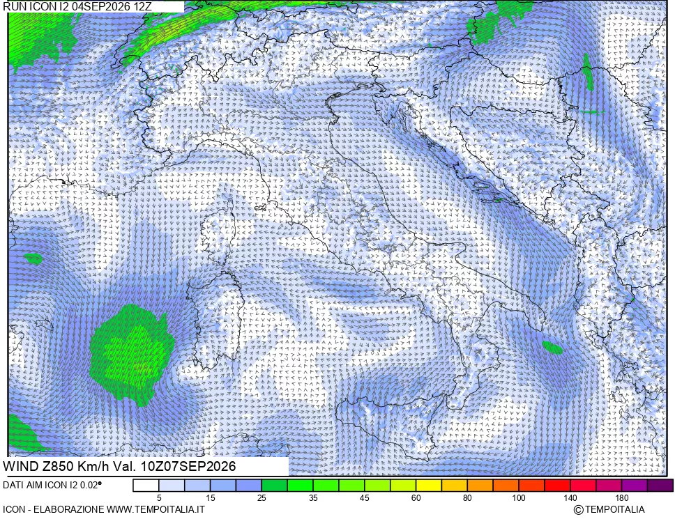 mappa 850 hPa Vento