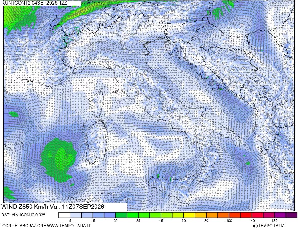 mappa 850 hPa Vento
