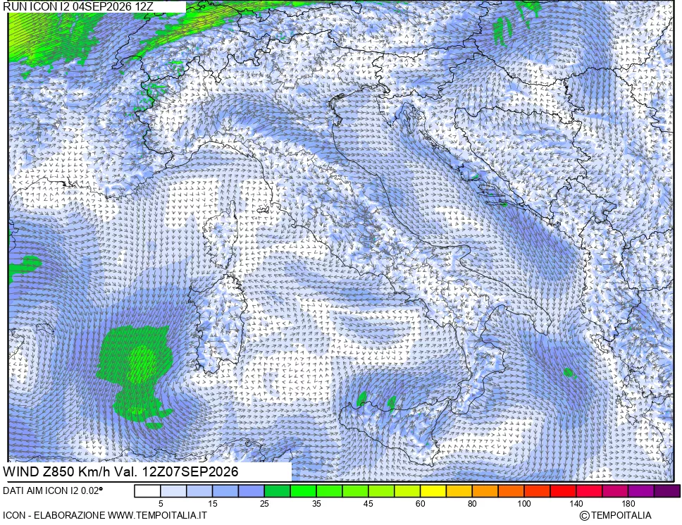 mappa 850 hPa Vento