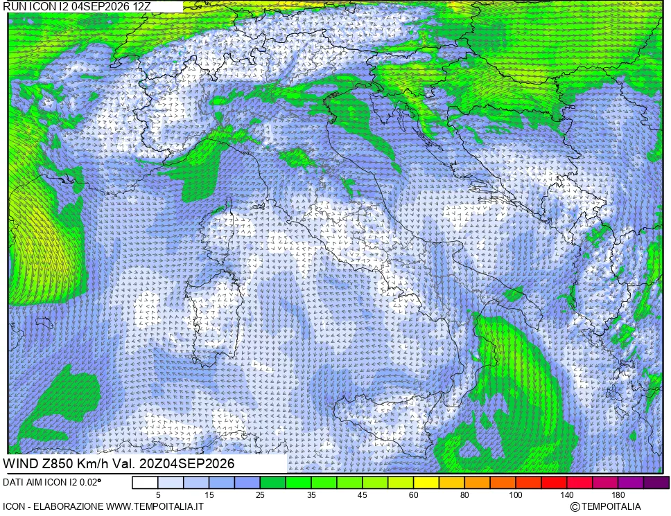 mappa 850 hPa Vento
