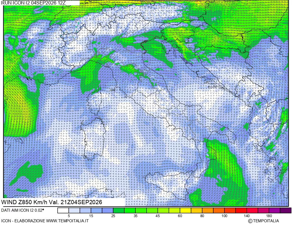 mappa 850 hPa Vento