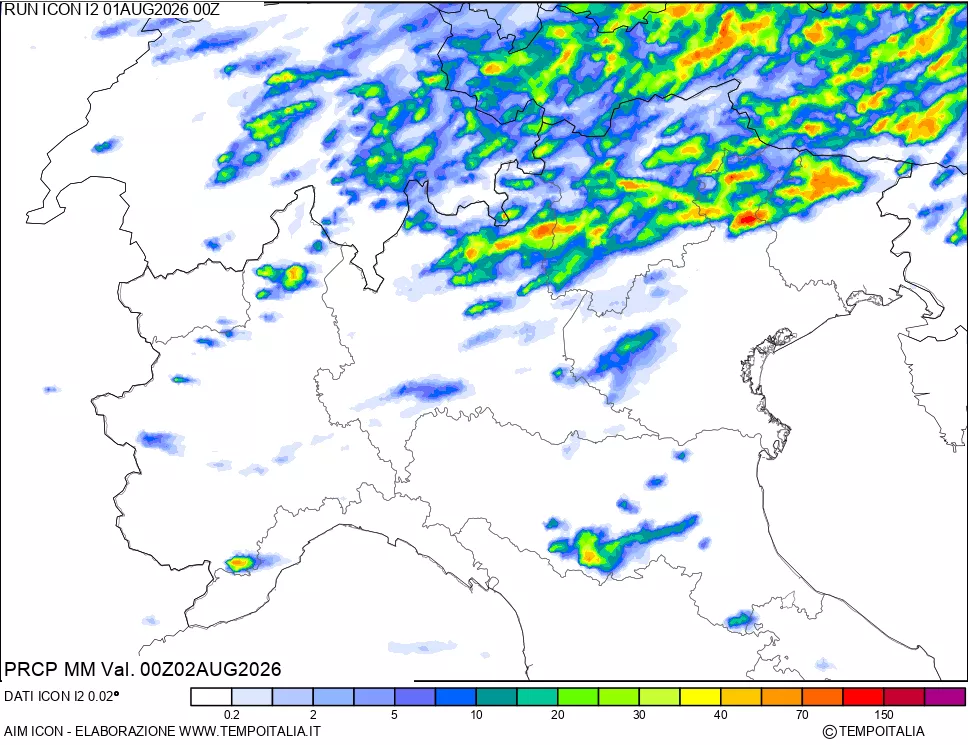 mappa Precipitazioni 24 ore precedenti