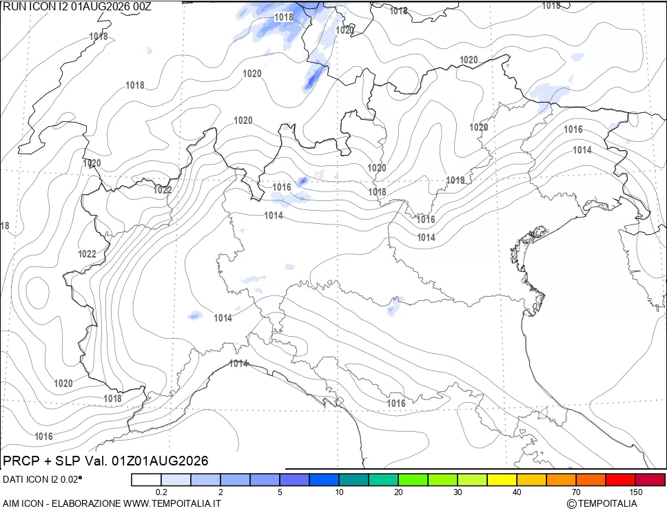 mappa Precipitazioni e pressione SLM