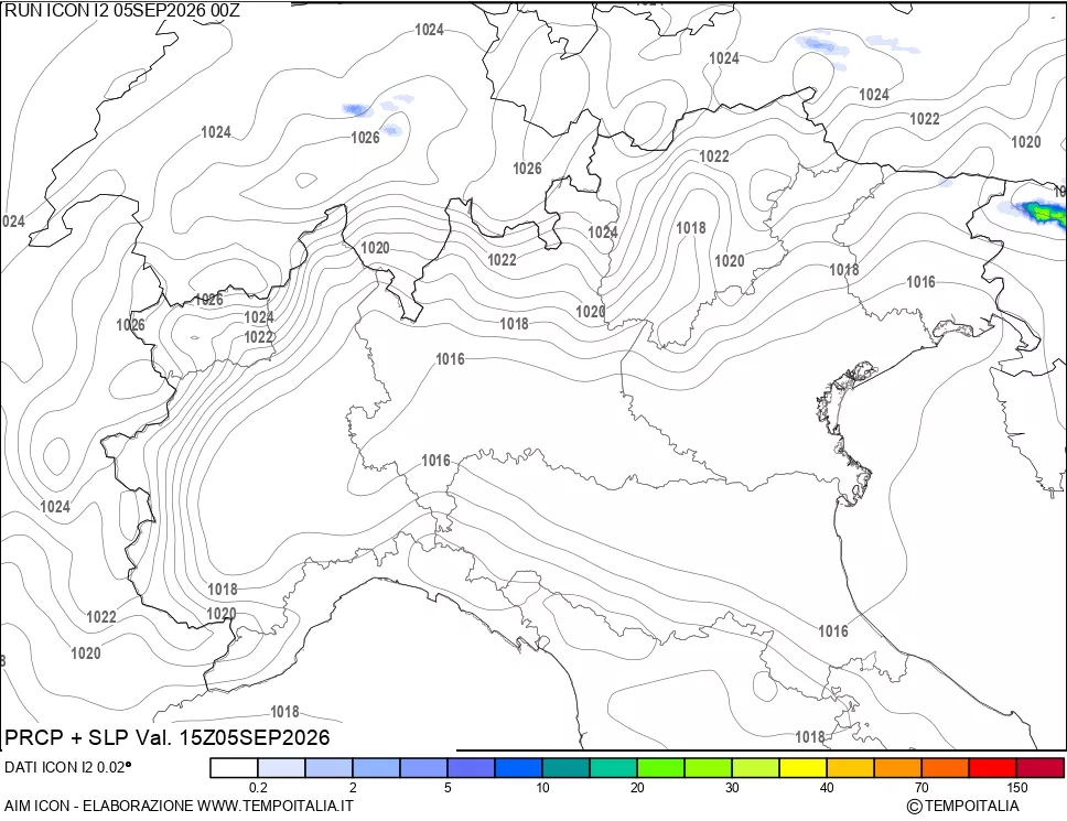 mappa Precipitazioni e pressione SLM