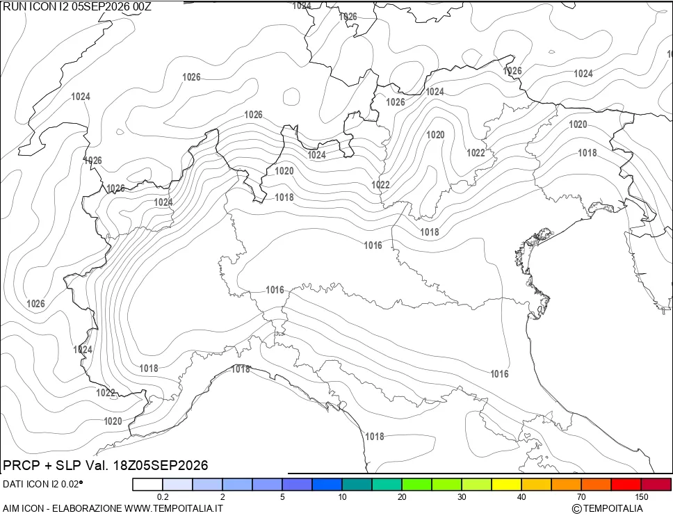mappa Precipitazioni e pressione SLM