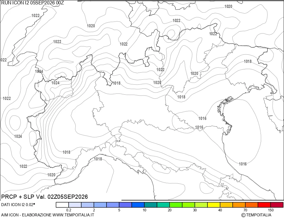 mappa Precipitazioni e pressione SLM