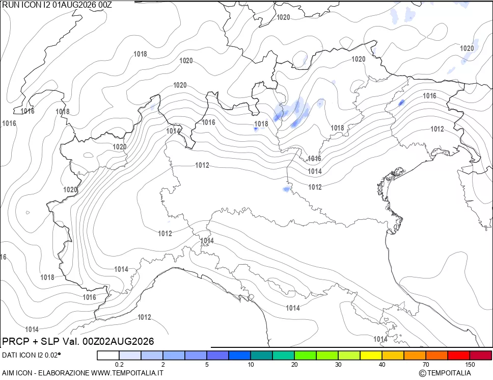 mappa Precipitazioni e pressione SLM