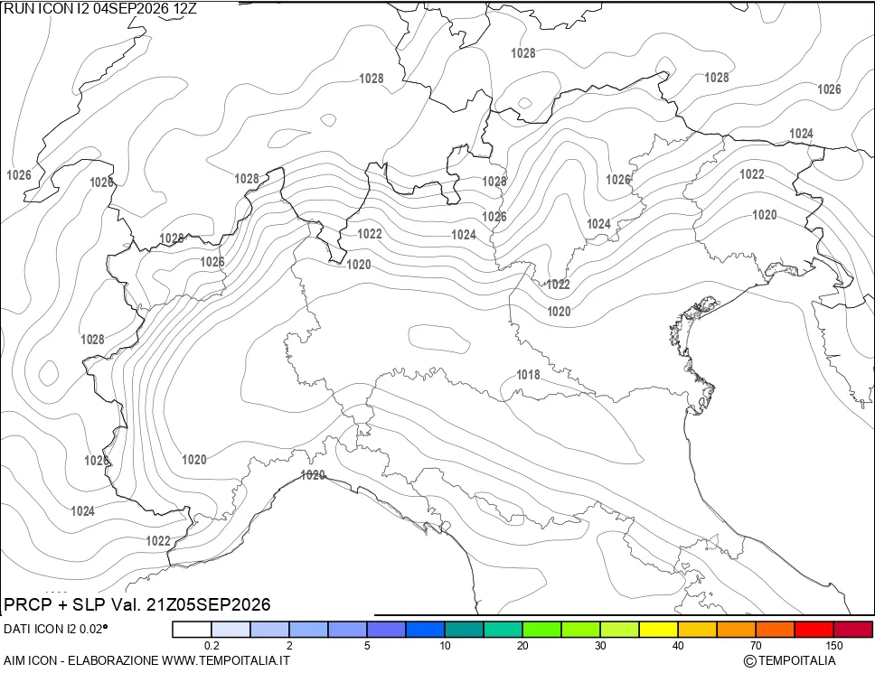 mappa Precipitazioni e pressione SLM
