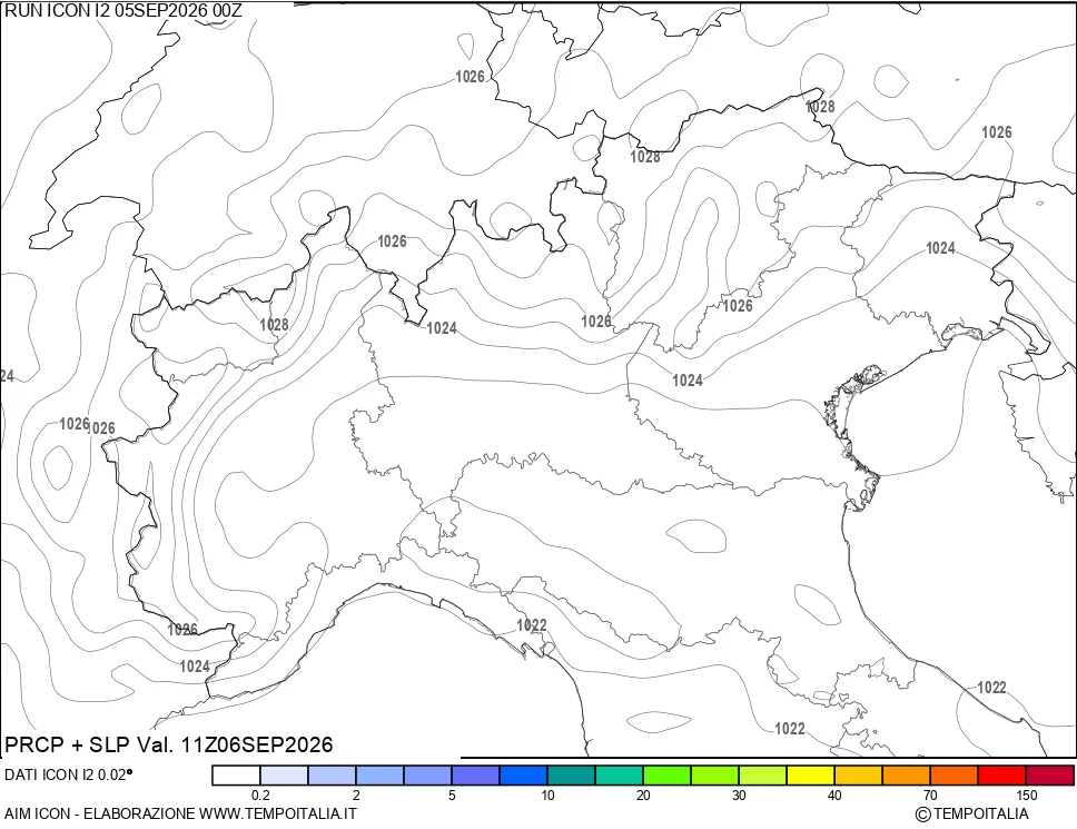 mappa Precipitazioni e pressione SLM