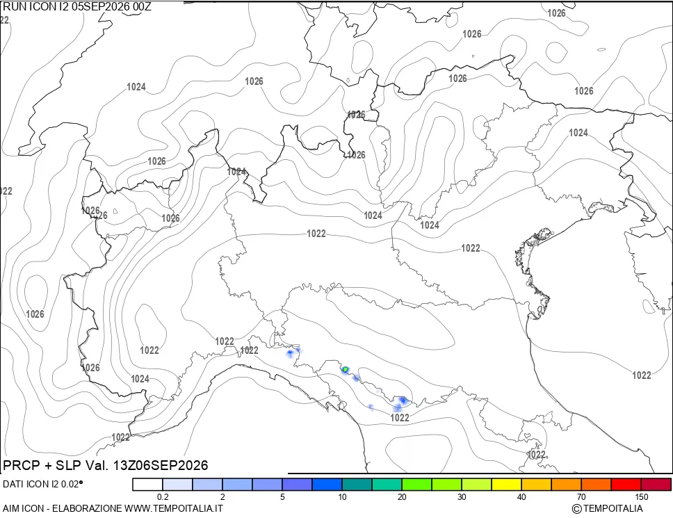 mappa Precipitazioni e pressione SLM