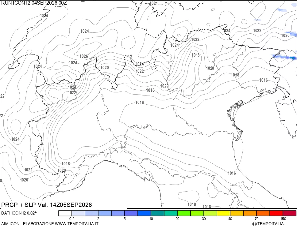 mappa Precipitazioni e pressione SLM