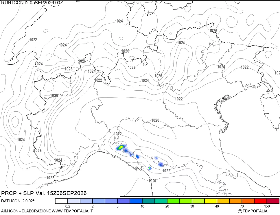 mappa Precipitazioni e pressione SLM