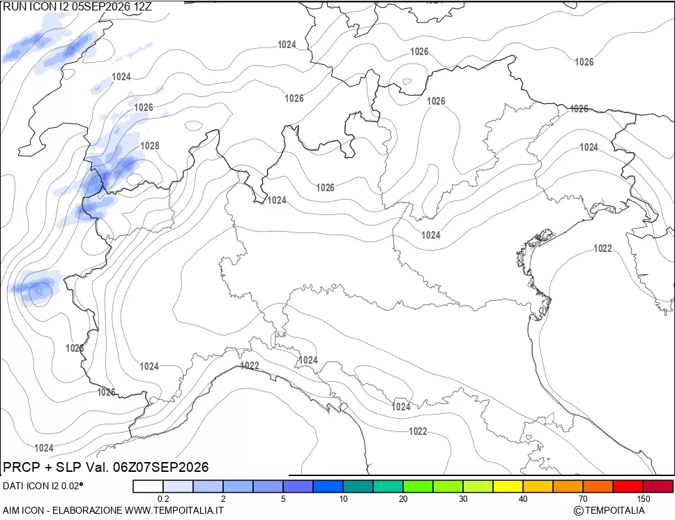 mappa Precipitazioni e pressione SLM
