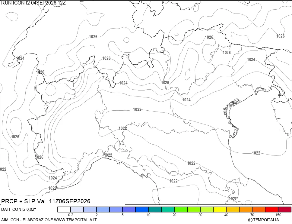 mappa Precipitazioni e pressione SLM
