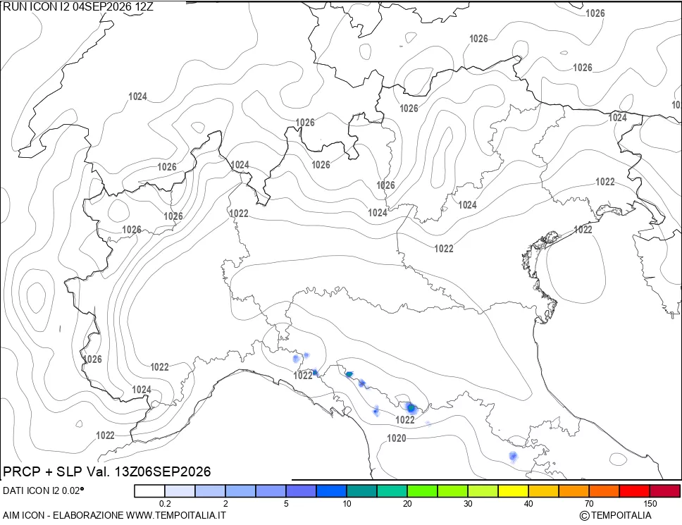 mappa Precipitazioni e pressione SLM