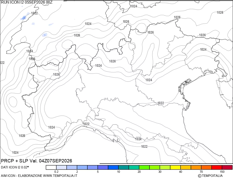 mappa Precipitazioni e pressione SLM