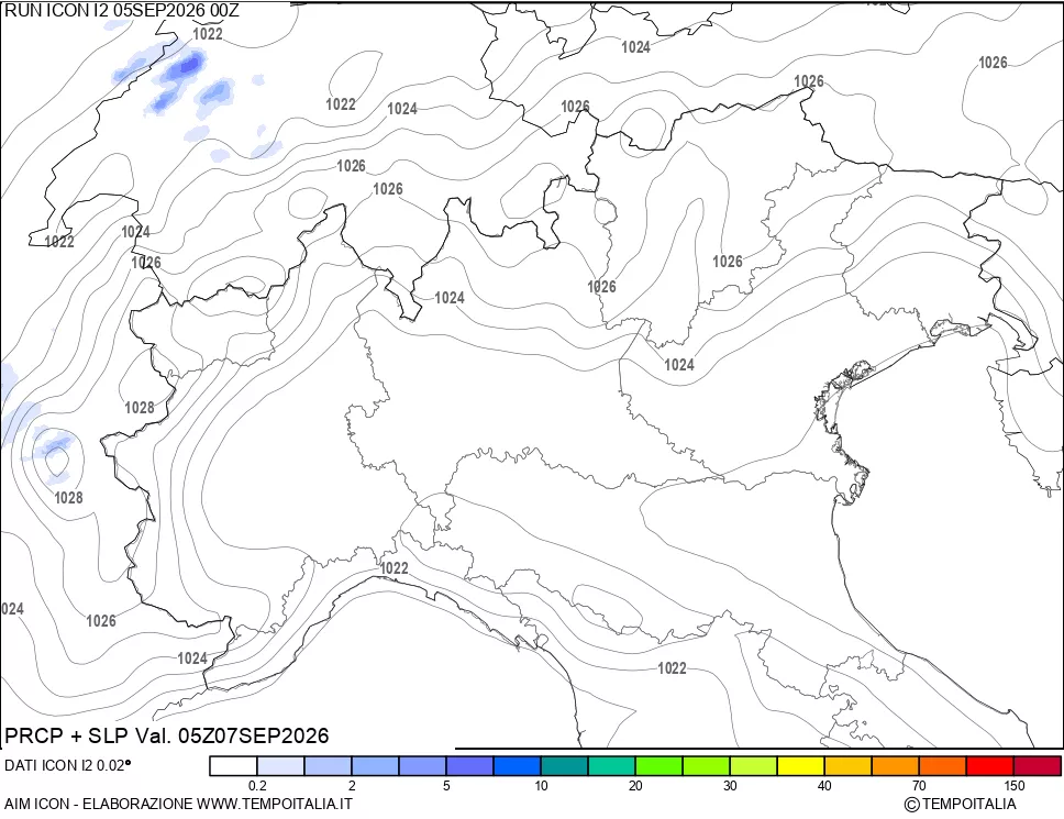 mappa Precipitazioni e pressione SLM