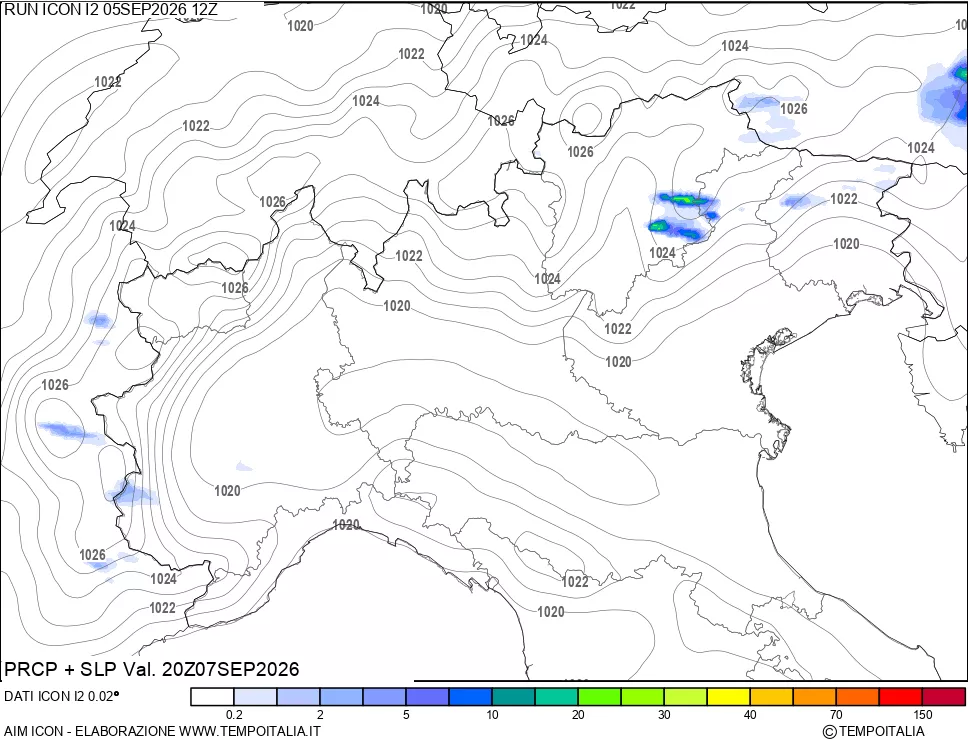 mappa Precipitazioni e pressione SLM