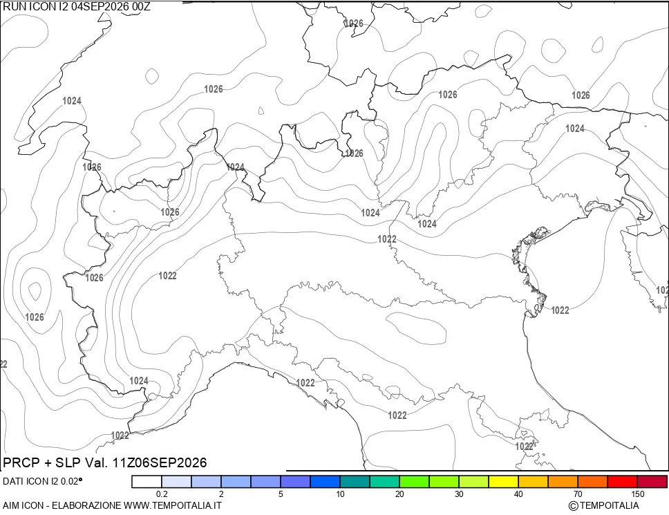 mappa Precipitazioni e pressione SLM