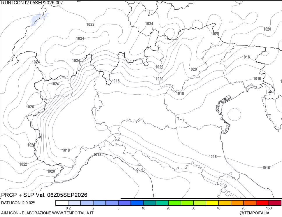 mappa Precipitazioni e pressione SLM
