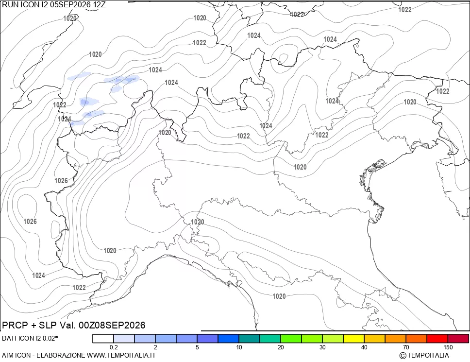mappa Precipitazioni e pressione SLM