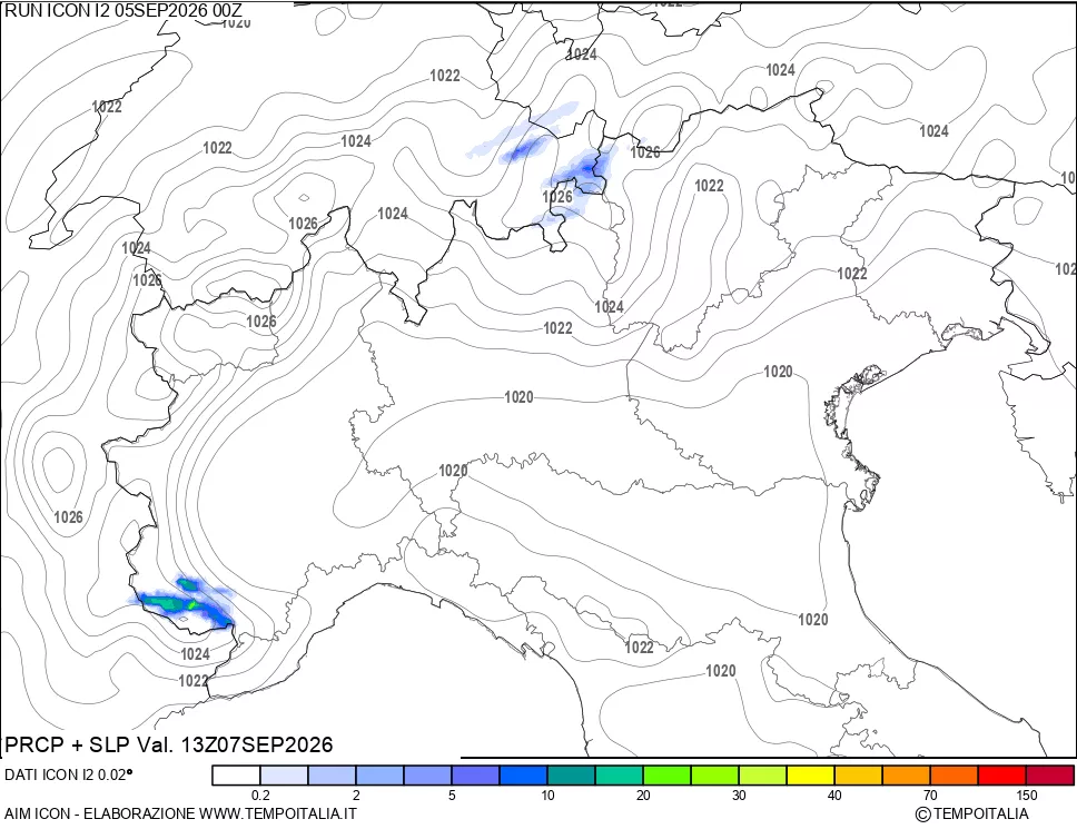 mappa Precipitazioni e pressione SLM