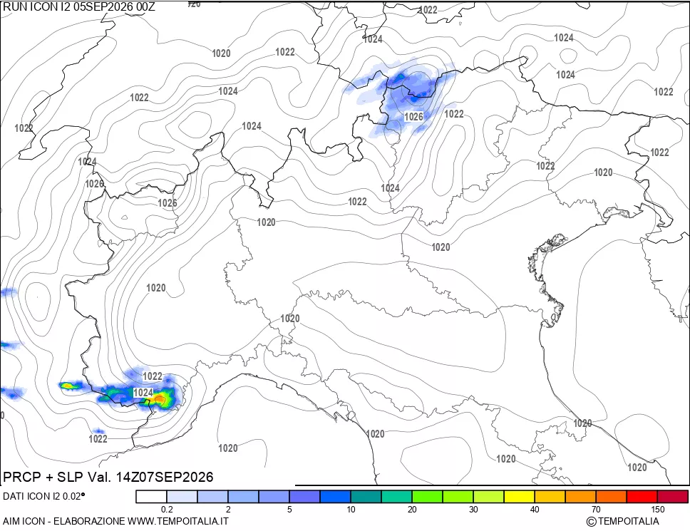 mappa Precipitazioni e pressione SLM
