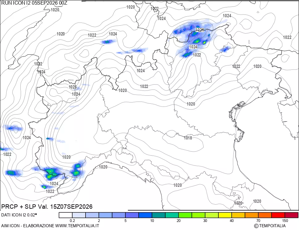 mappa Precipitazioni e pressione SLM
