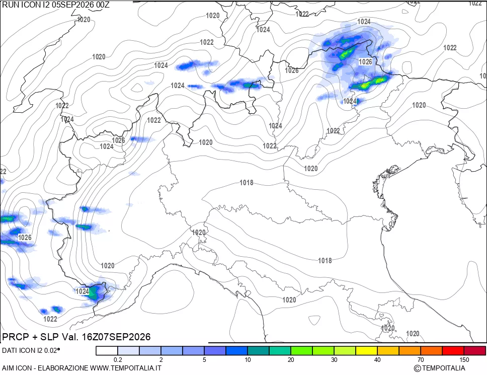 mappa Precipitazioni e pressione SLM
