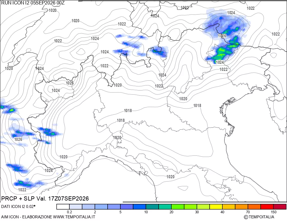 mappa Precipitazioni e pressione SLM