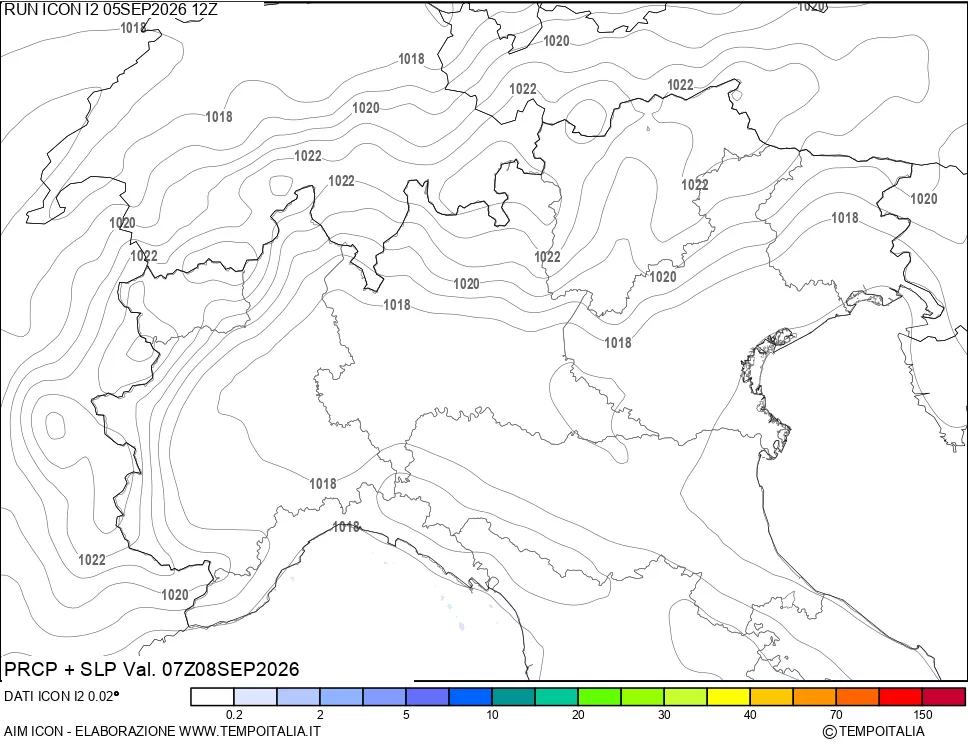 mappa Precipitazioni e pressione SLM