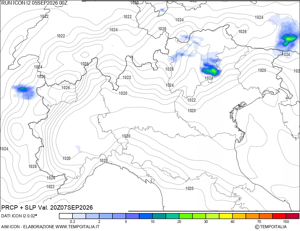 mappa Precipitazioni e pressione SLM
