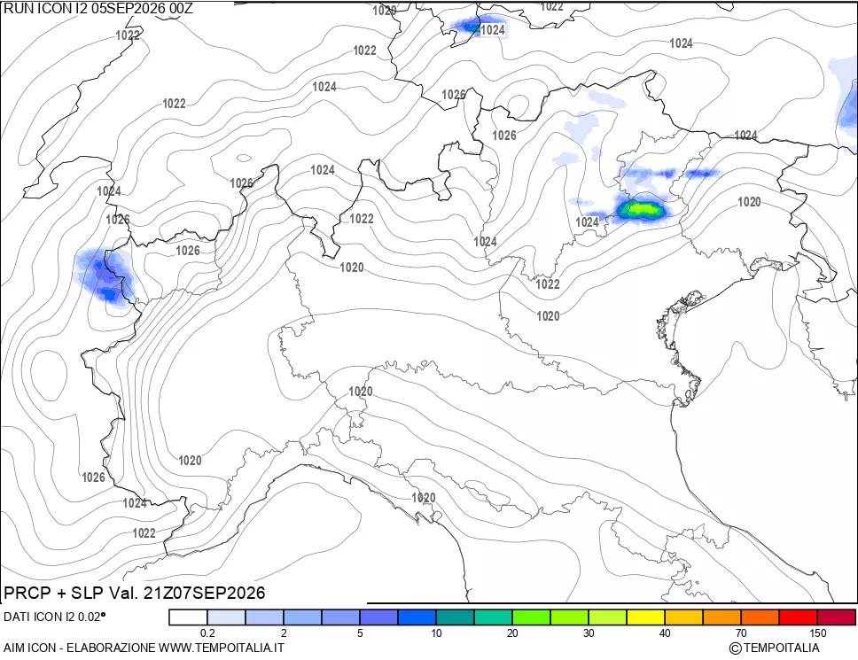 mappa Precipitazioni e pressione SLM