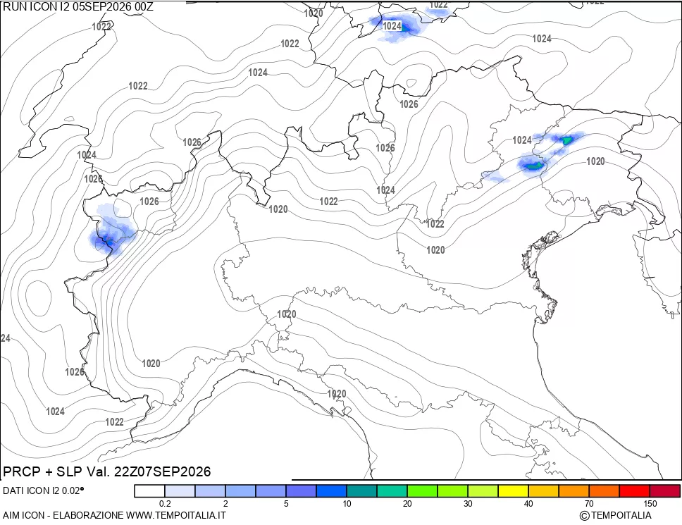 mappa Precipitazioni e pressione SLM