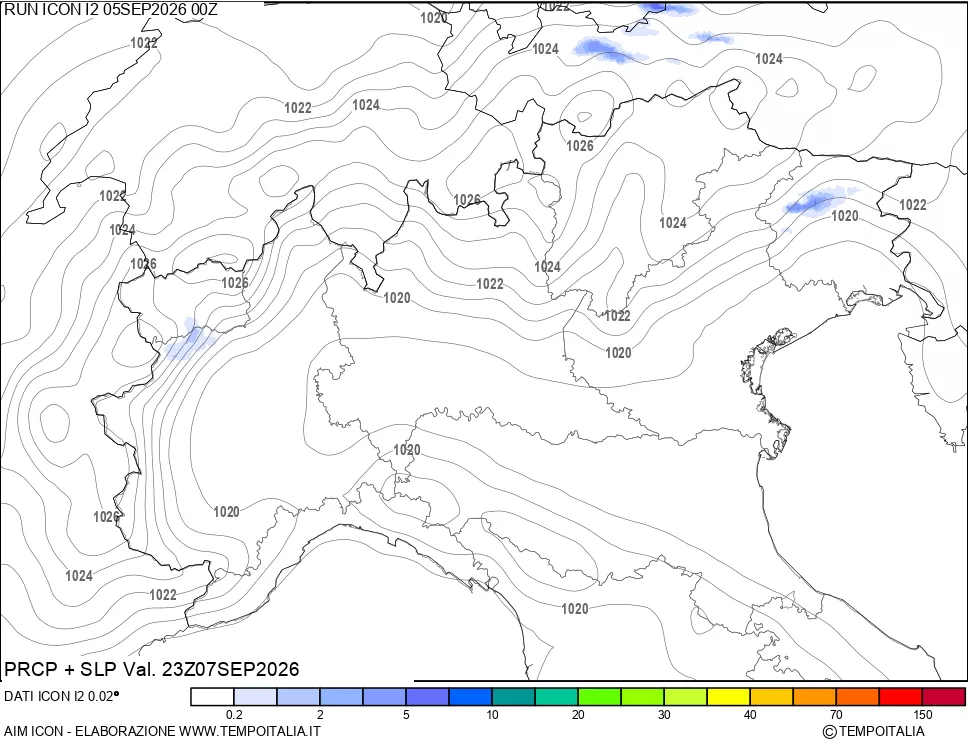 mappa Precipitazioni e pressione SLM