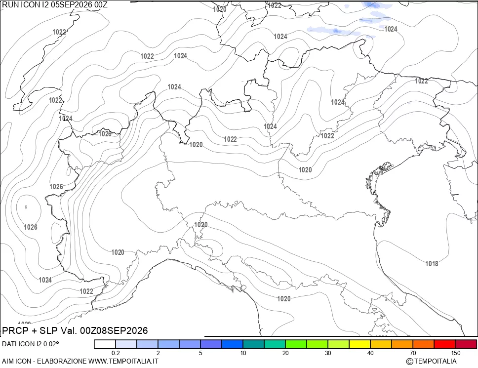 mappa Precipitazioni e pressione SLM