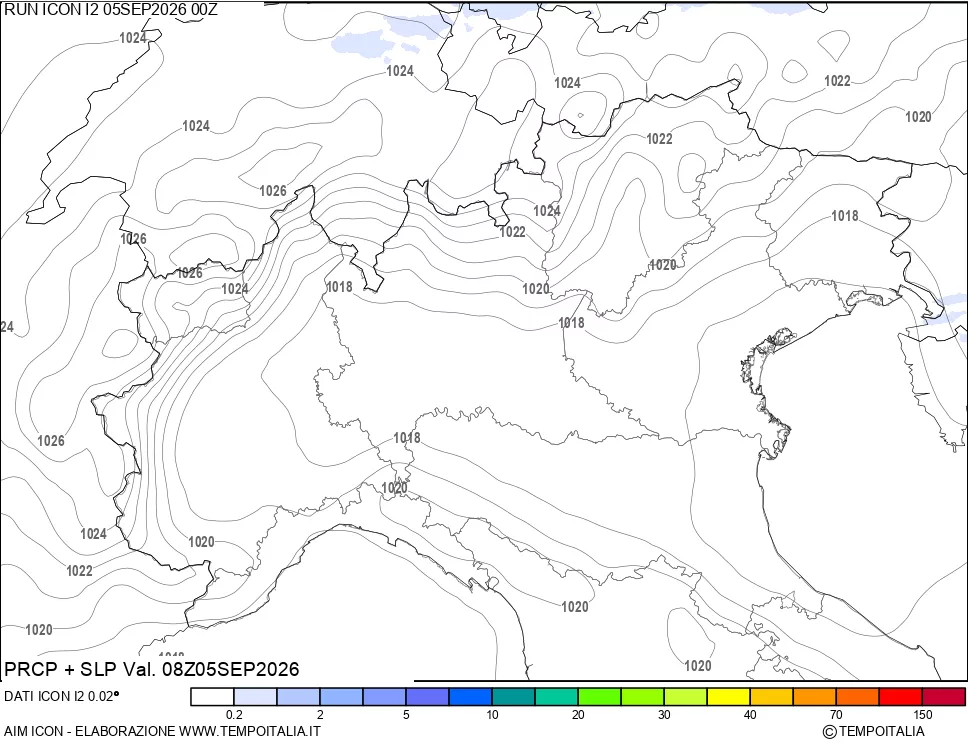 mappa Precipitazioni e pressione SLM