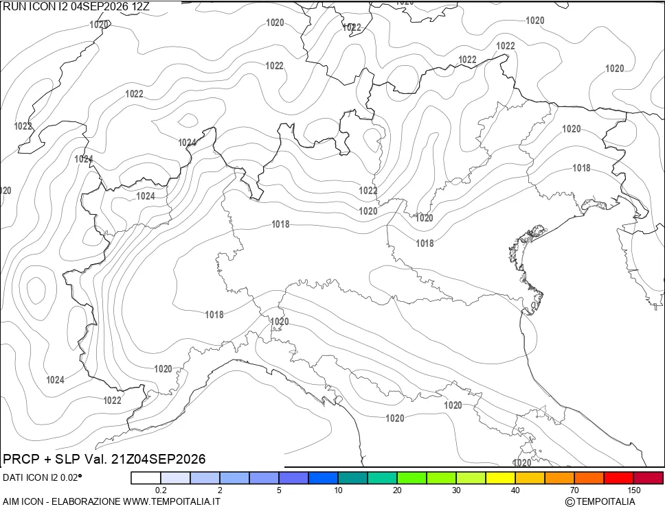 mappa Precipitazioni e pressione SLM