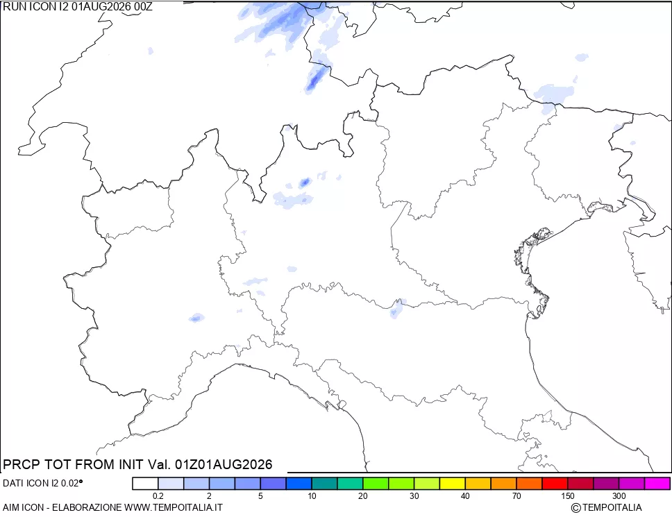 mappa Precipitazioni totali dal primo giorno