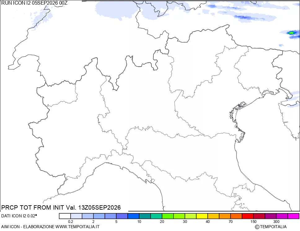 mappa Precipitazioni totali dal primo giorno