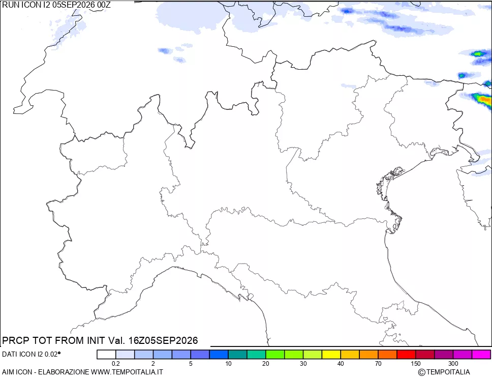 mappa Precipitazioni totali dal primo giorno