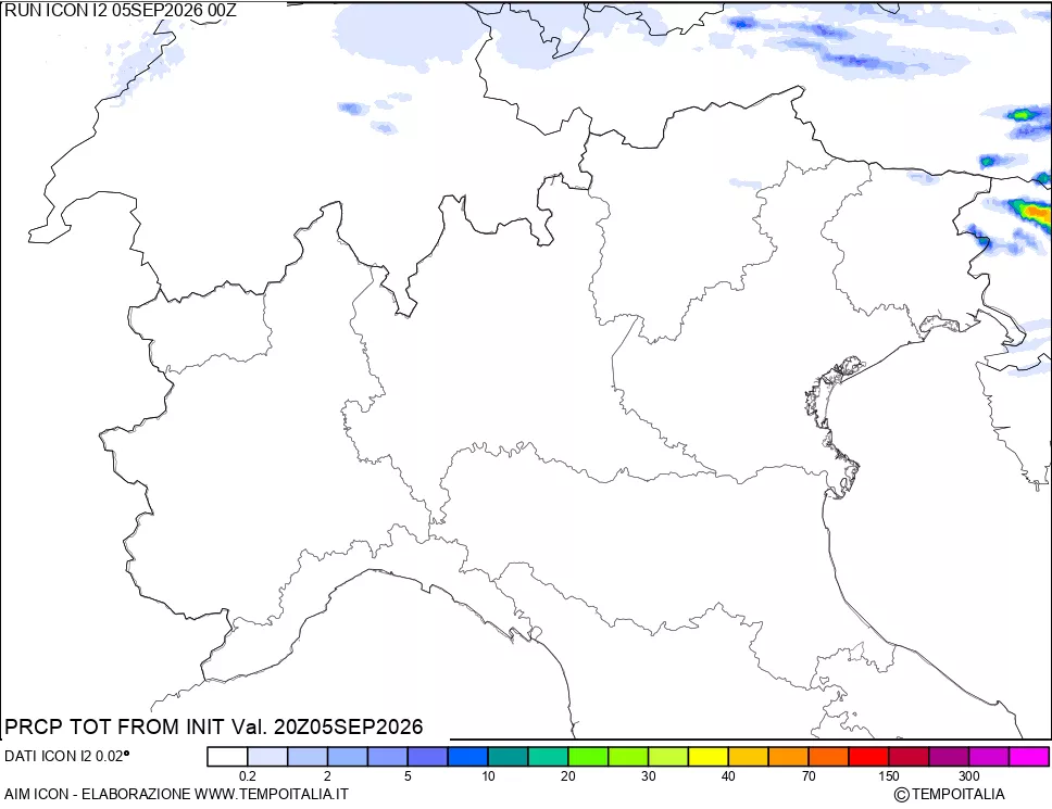 mappa Precipitazioni totali dal primo giorno