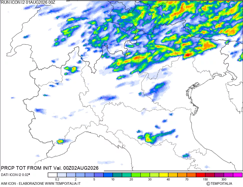 mappa Precipitazioni totali dal primo giorno