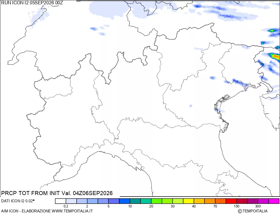 mappa Precipitazioni totali dal primo giorno