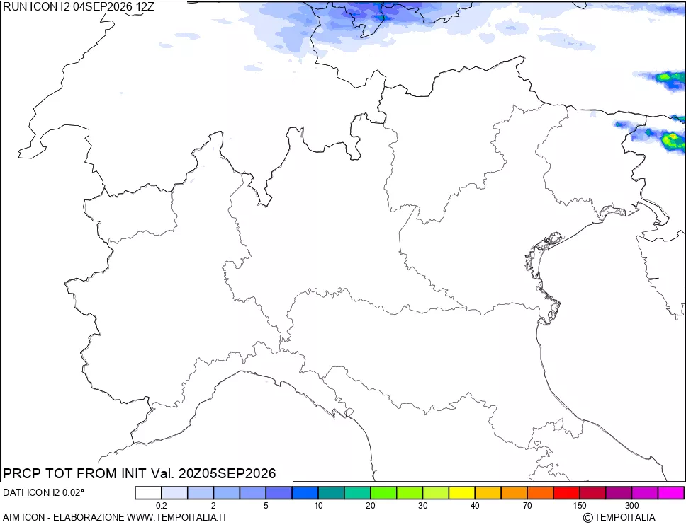 mappa Precipitazioni totali dal primo giorno