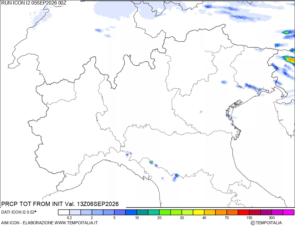 mappa Precipitazioni totali dal primo giorno