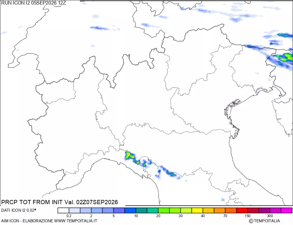 mappa Precipitazioni totali dal primo giorno